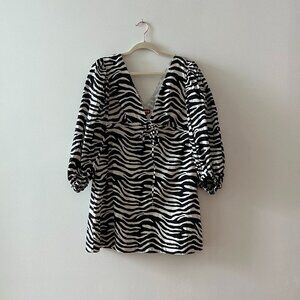 STAUD Zebra Print Mini Dress - Black and White